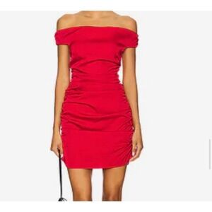 Superdown Annie Mini Dress in Red Ruched Off Shoulder Bodycon Size XL